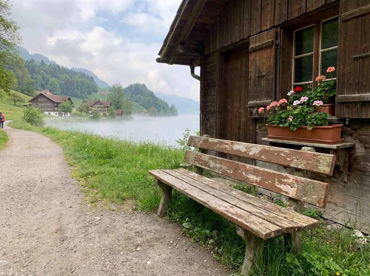 루체른 호수 주변 고요한 산책로