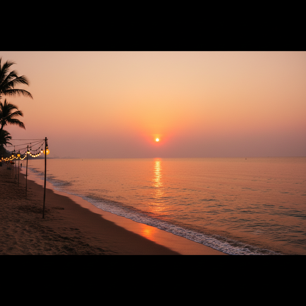 석양이 물드는 미케비치 해변 풍경