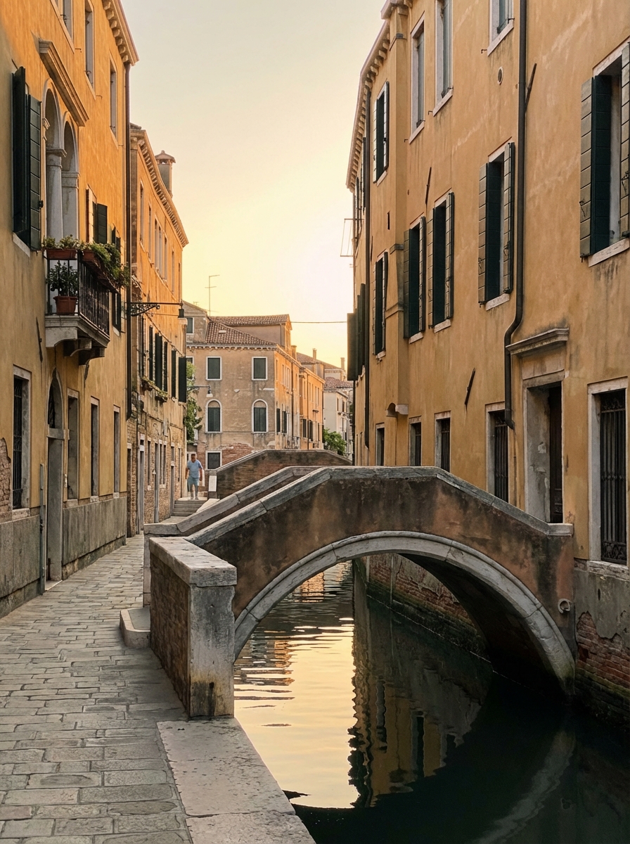 베네치아 해질녘 작은 다리