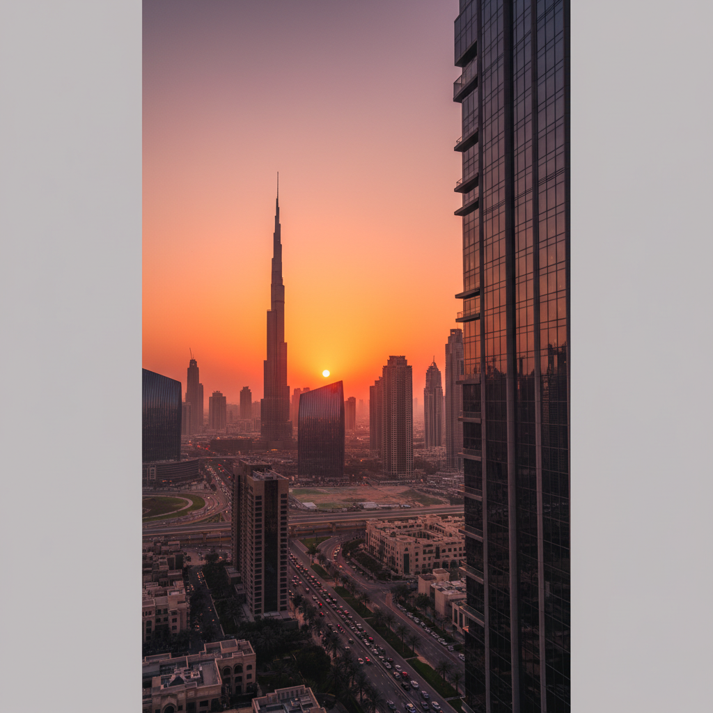 두바이 스카이라인 석양 노을 풍경