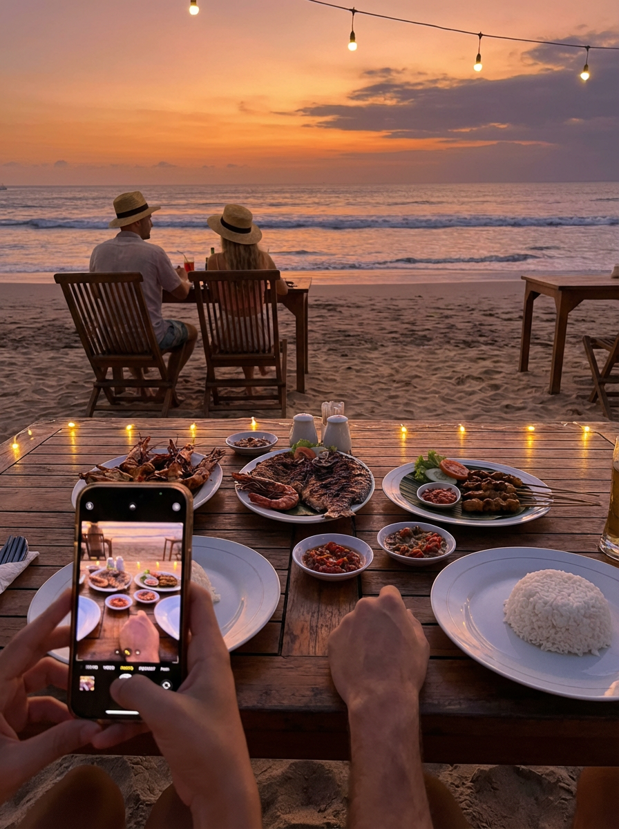 해변가에 차려진 짐바란 씨푸드 디너